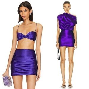 THE SEI Violet Silk Satin Ruched Side High Waist Bodycon Pencil Mini Skirt S